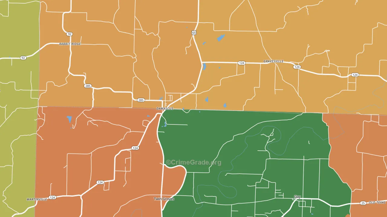 Damascus, AR Map of Robbery Rates