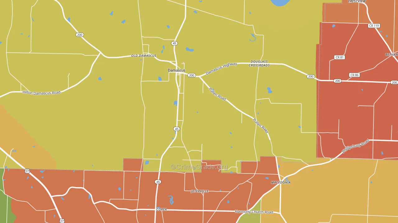 Damascus, GA Map of Robbery Rates