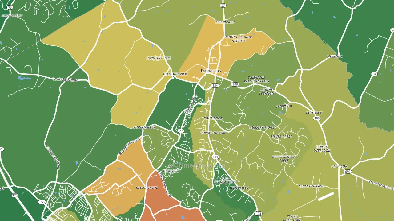 Damascus, MD Map of Robbery Rates