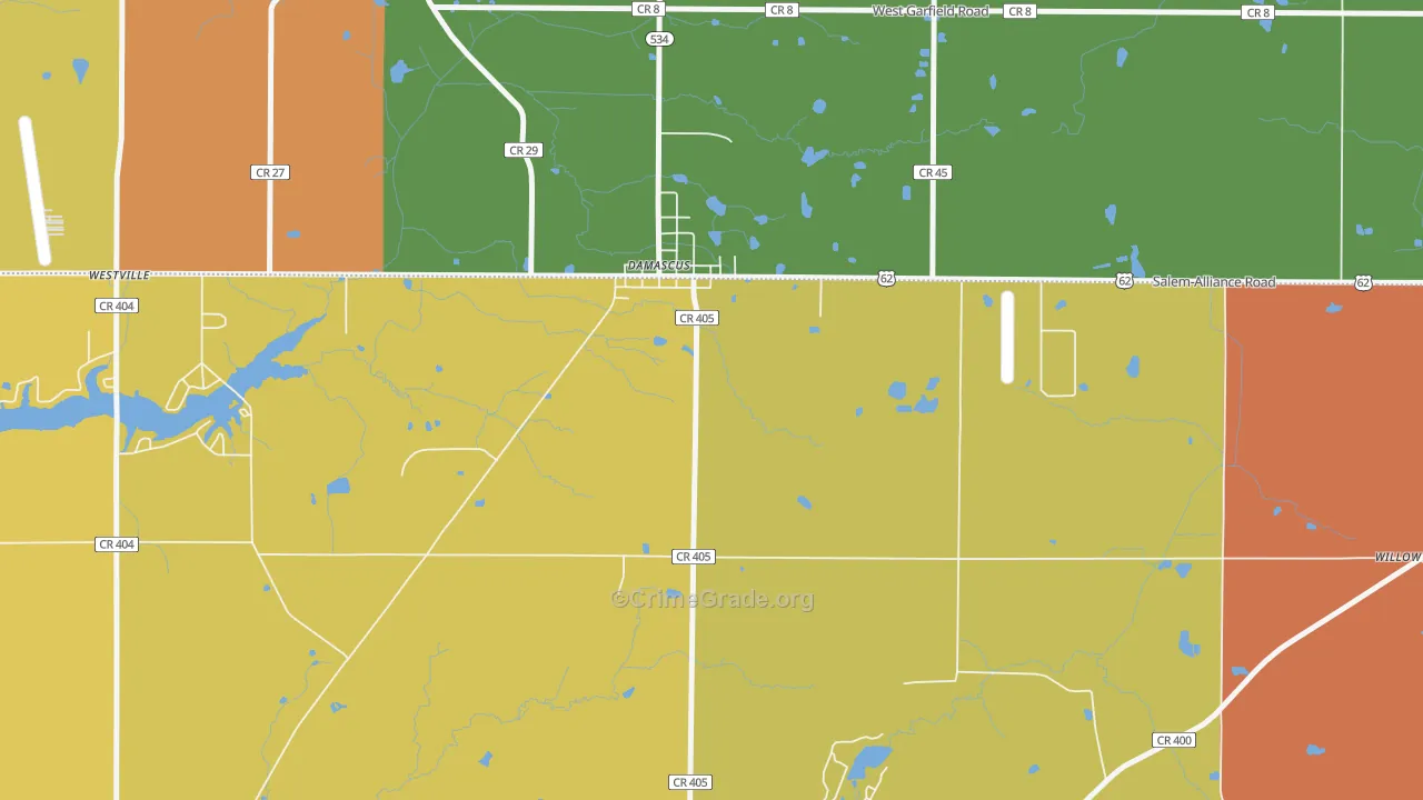 Damascus, OH Map of Robbery Rates