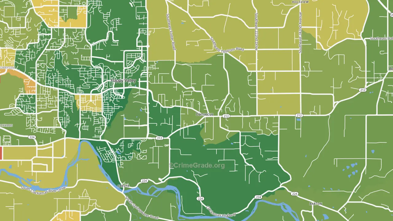 Damascus, OR Map of Robbery Rates