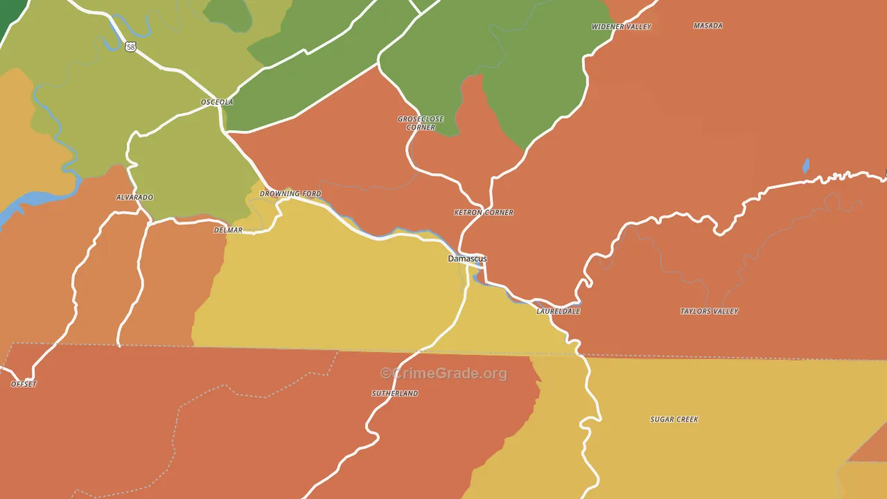 Damascus, VA Map of Robbery Rates