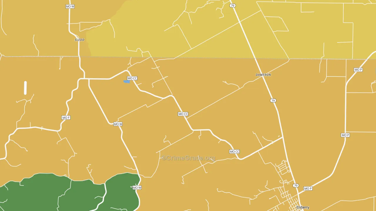 Dameron, MO Map of Robbery Rates