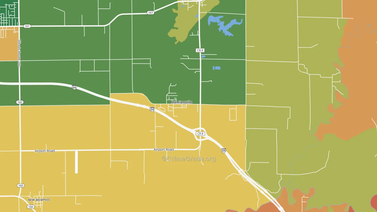 Damiansville, IL Map of Robbery Rates