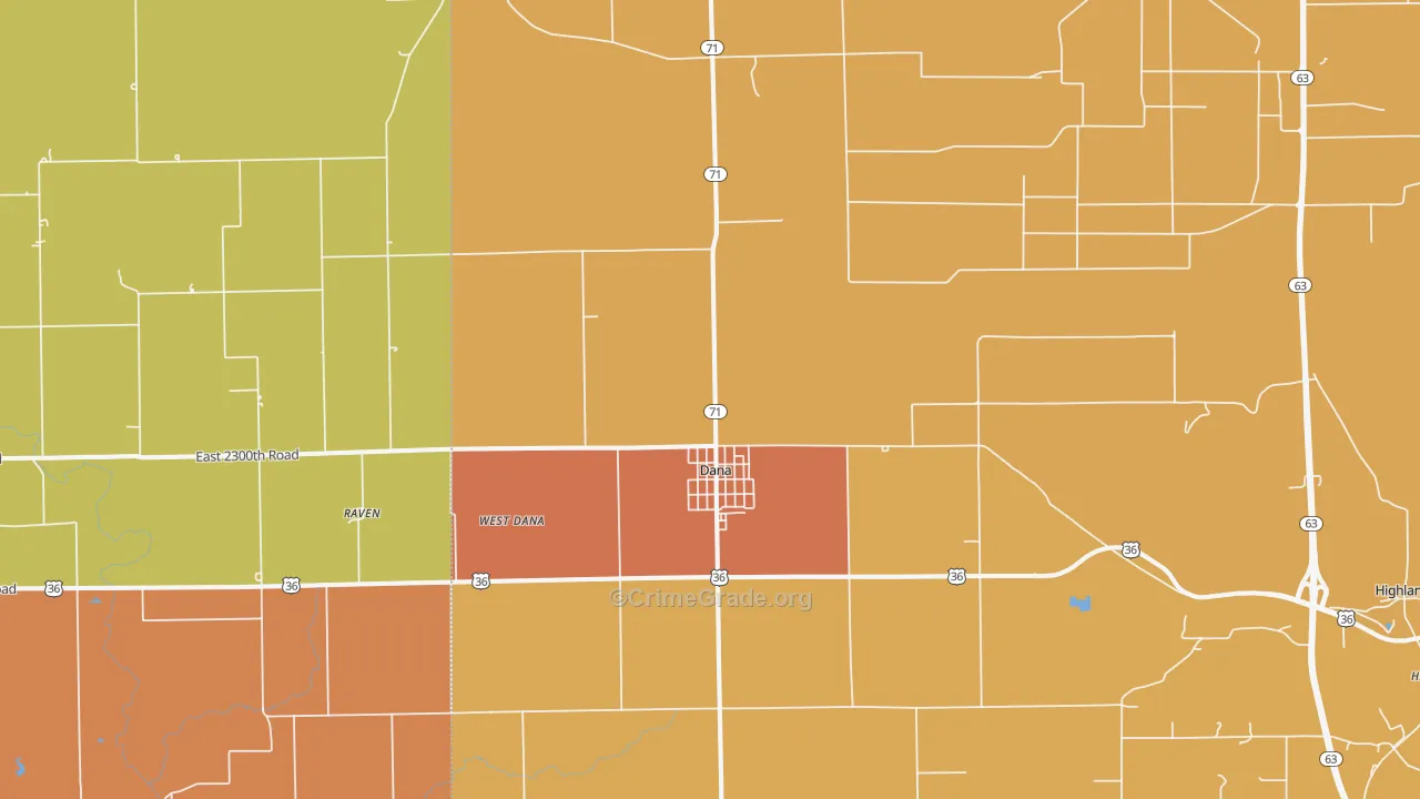 Dana, IN Map of Robbery Rates