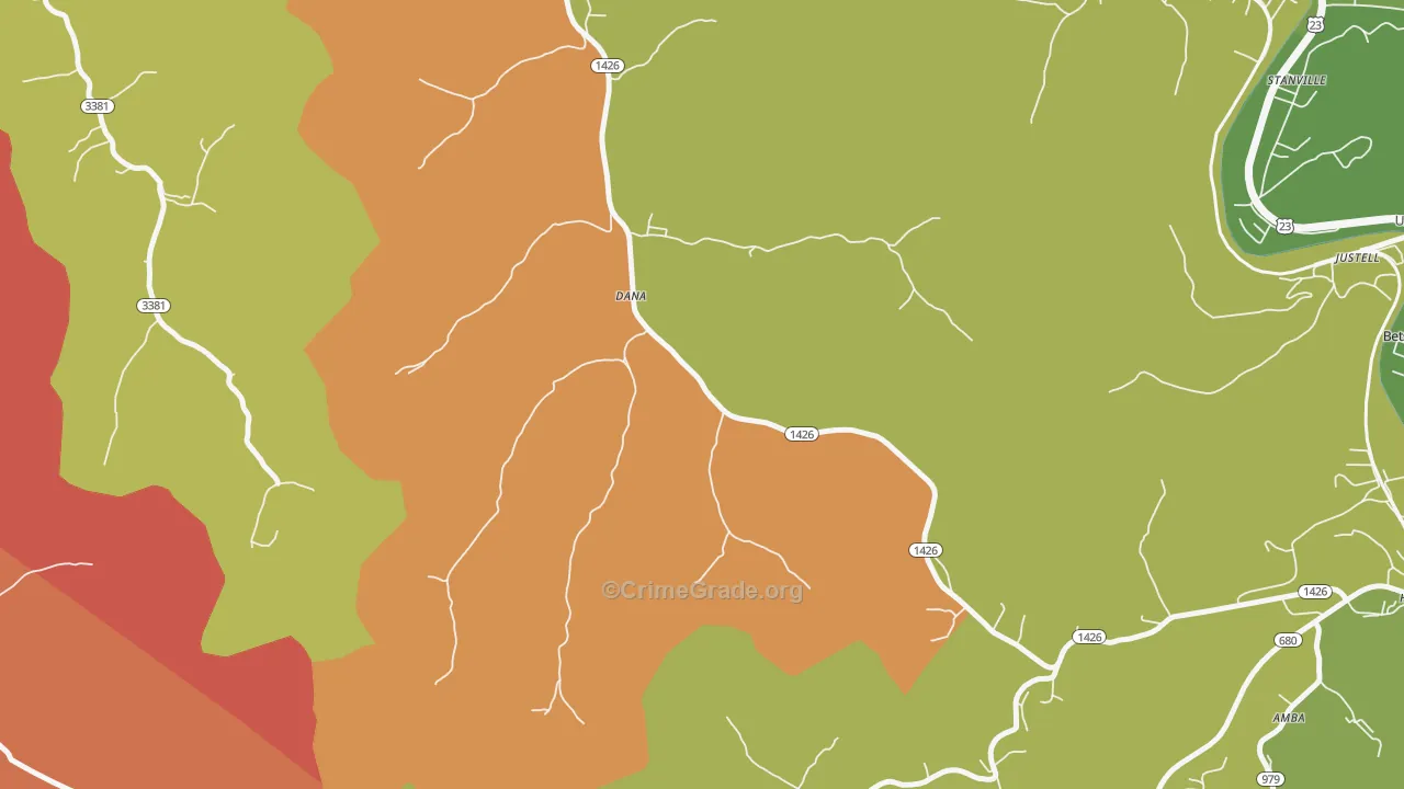 Dana, KY Map of Robbery Rates