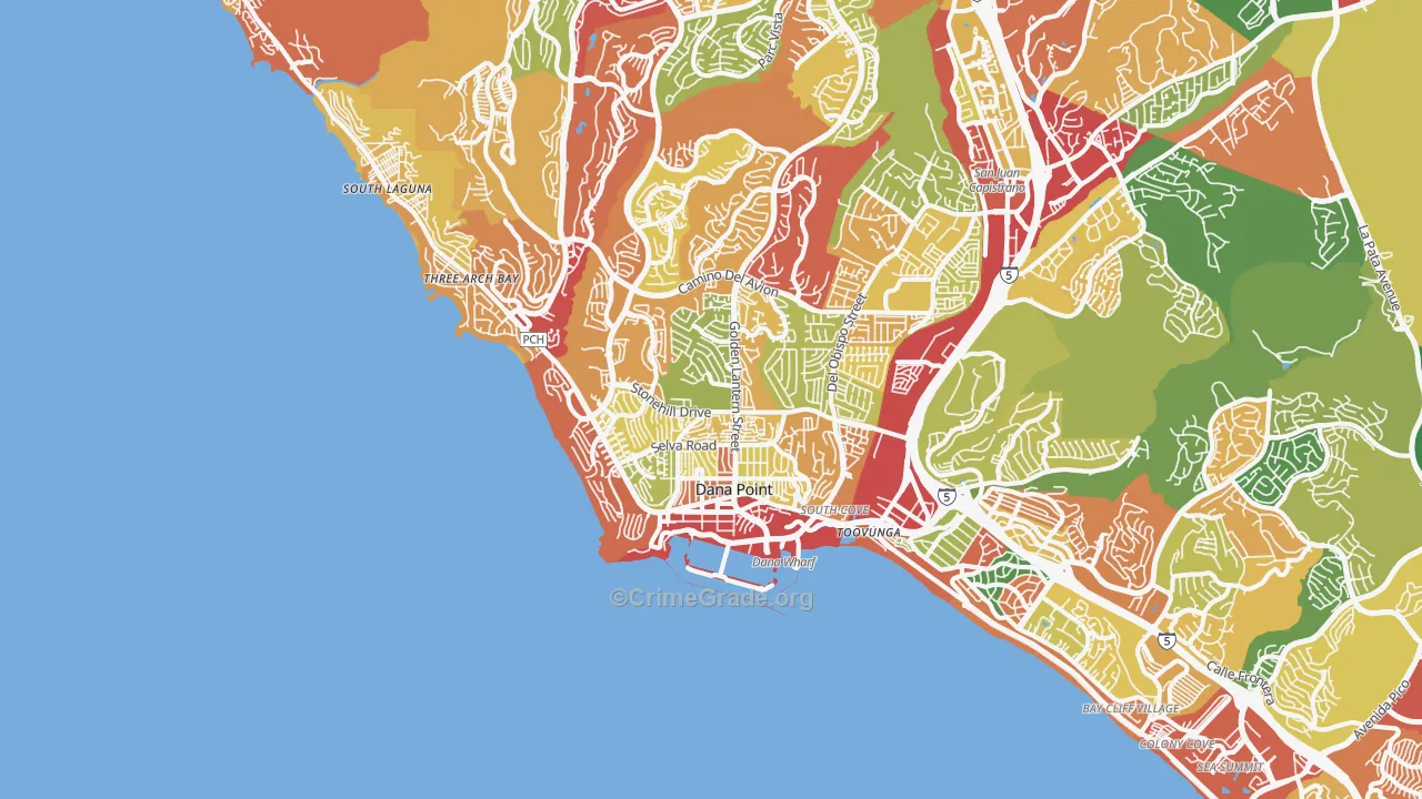 Dana Point, CA Map of Robbery Rates