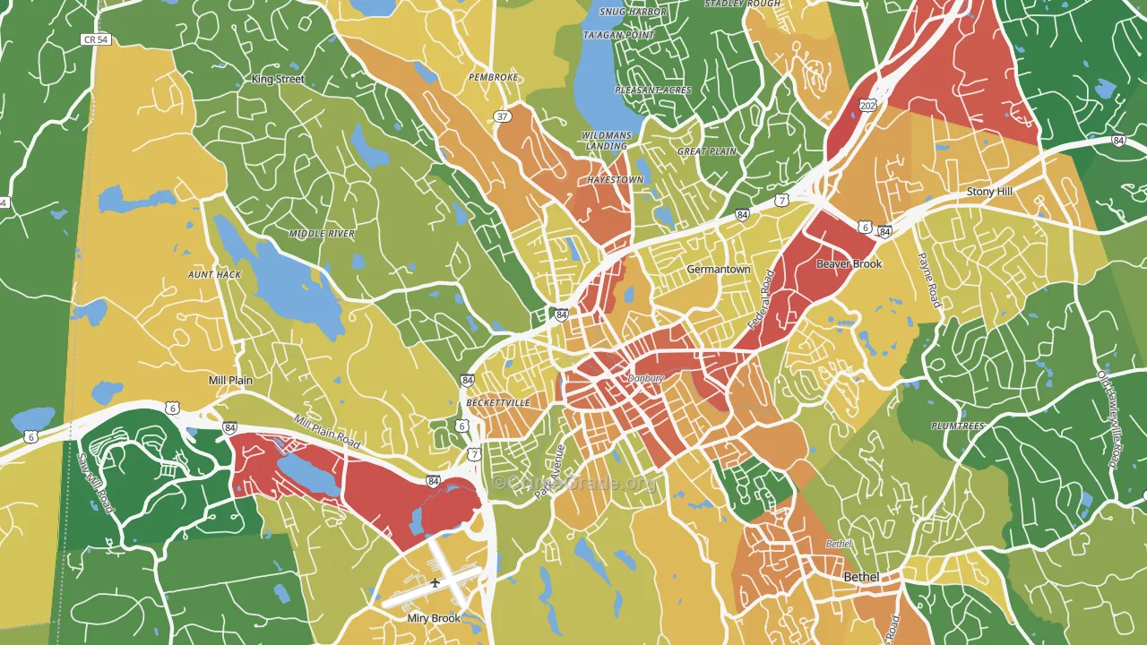 Danbury, CT Map of Robbery Rates