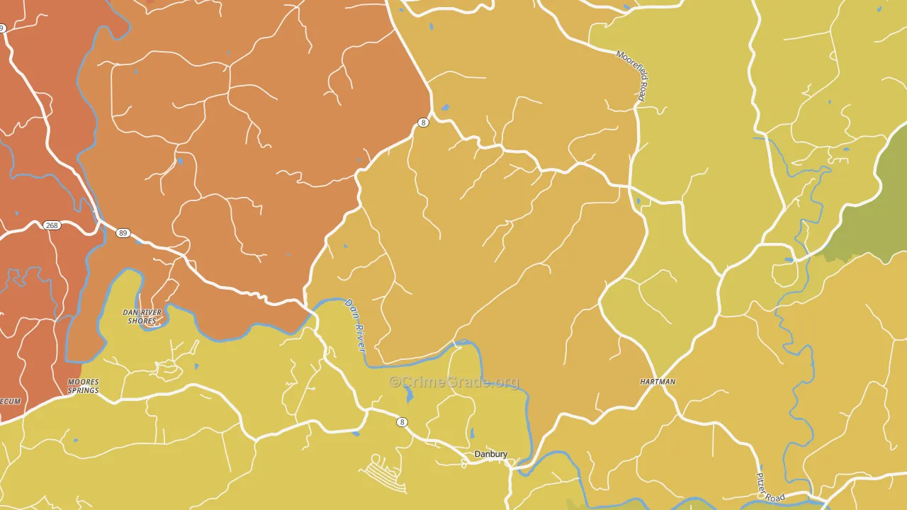 Danbury, NC Map of Robbery Rates