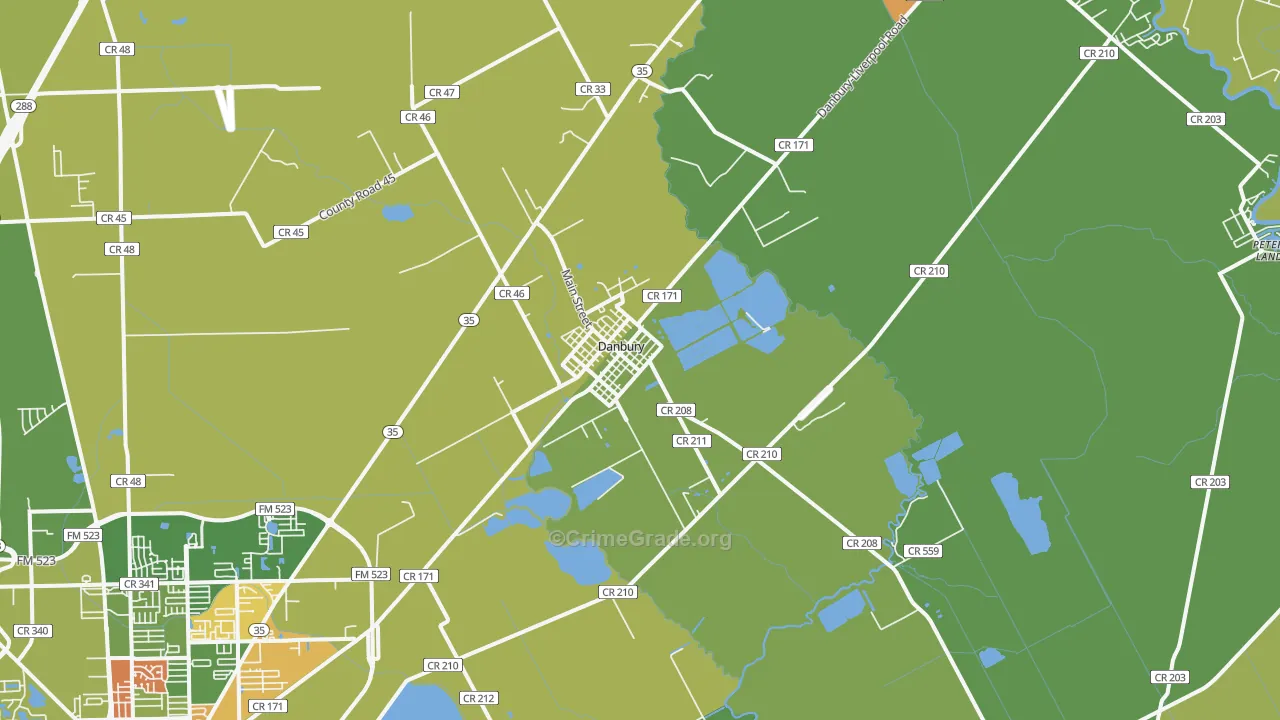 Danbury, TX Map of Robbery Rates