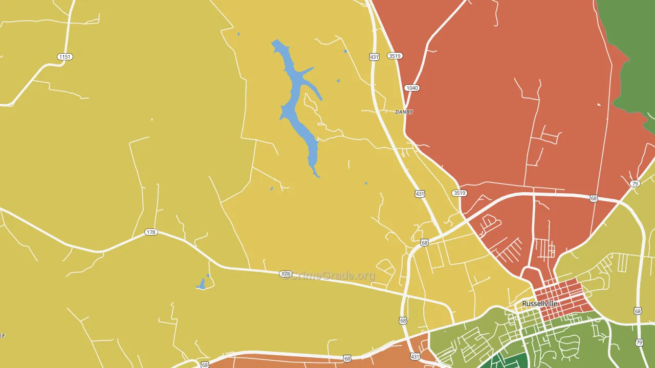 Danby, KY Map of Robbery Rates
