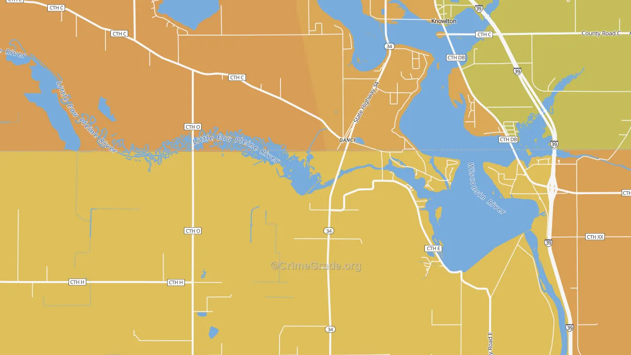 Dancy, WI Map of Robbery Rates