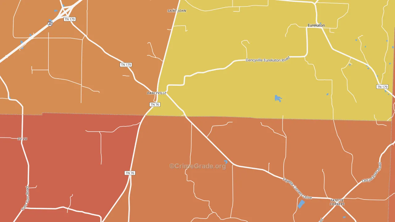 Dancyville, TN Map of Robbery Rates