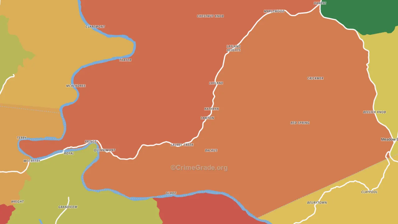 Danese, WV Map of Robbery Rates