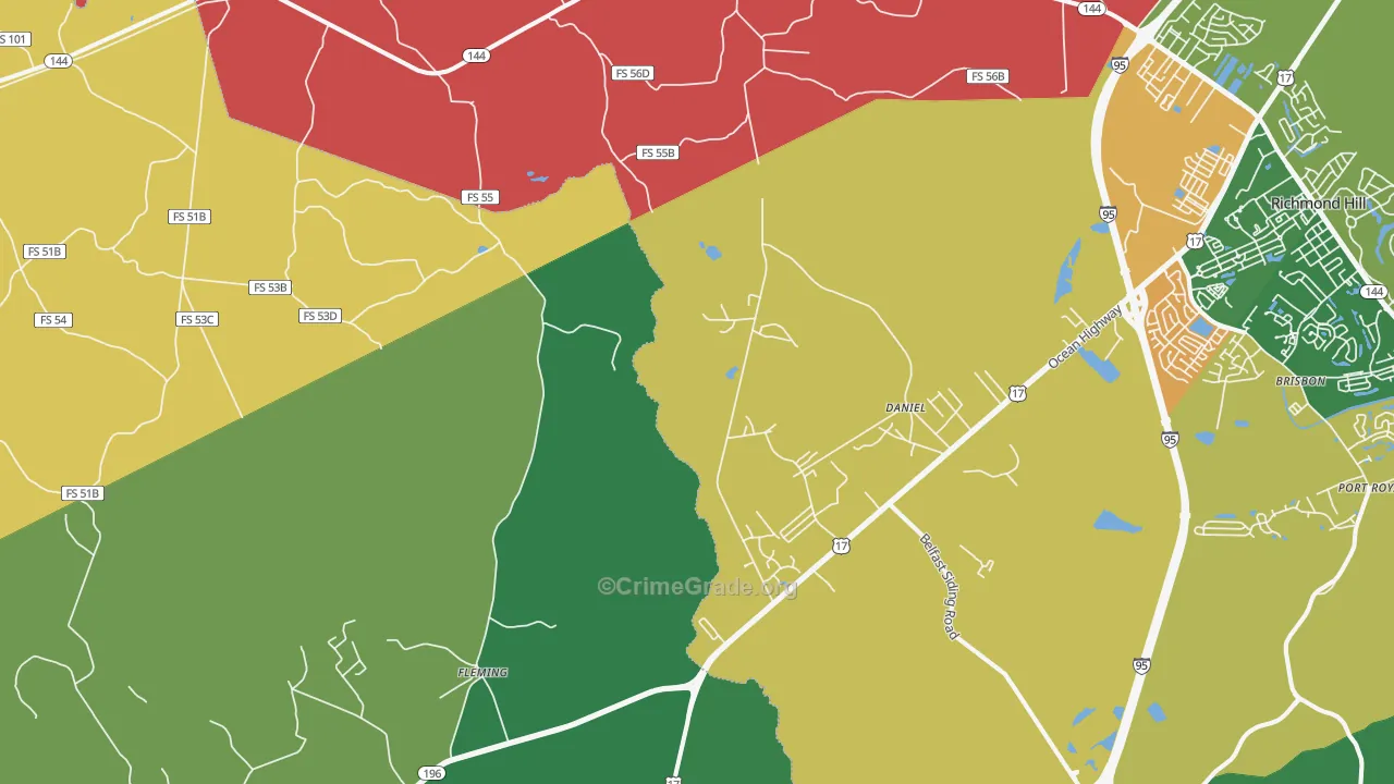 Daniel, GA Map of Robbery Rates