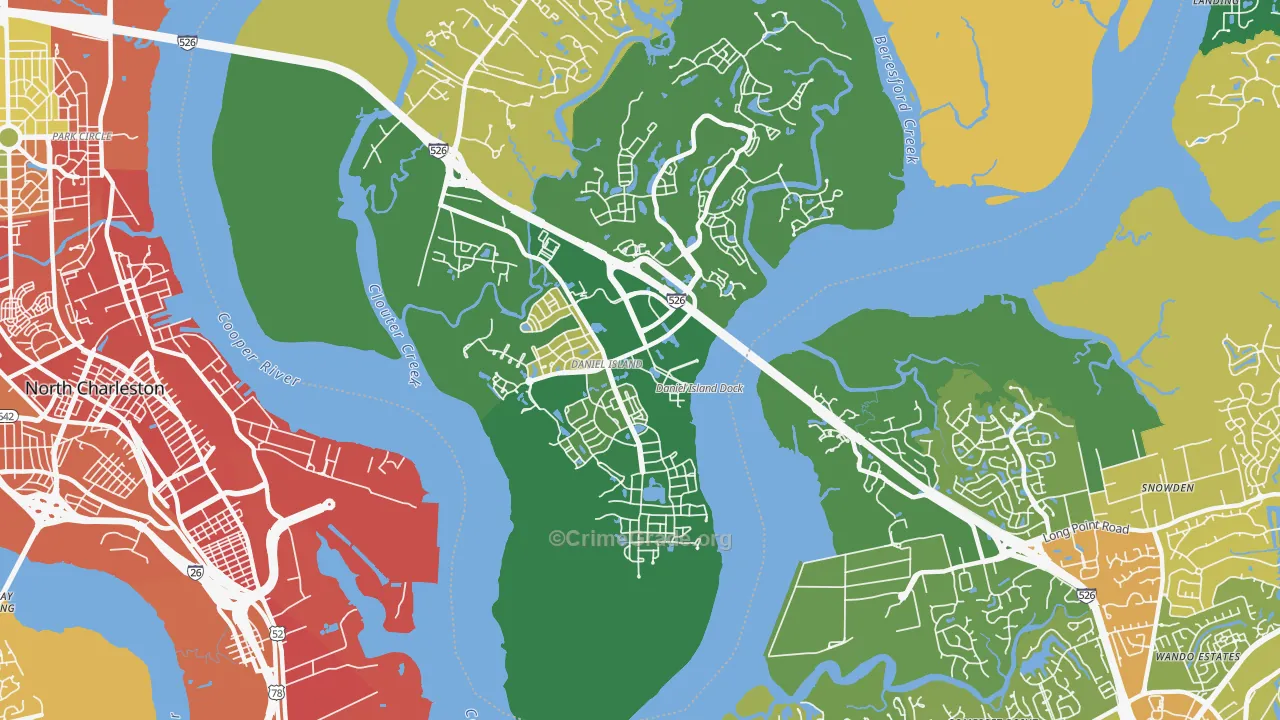 Daniel Island, Charleston, SC Map of Robbery Rates