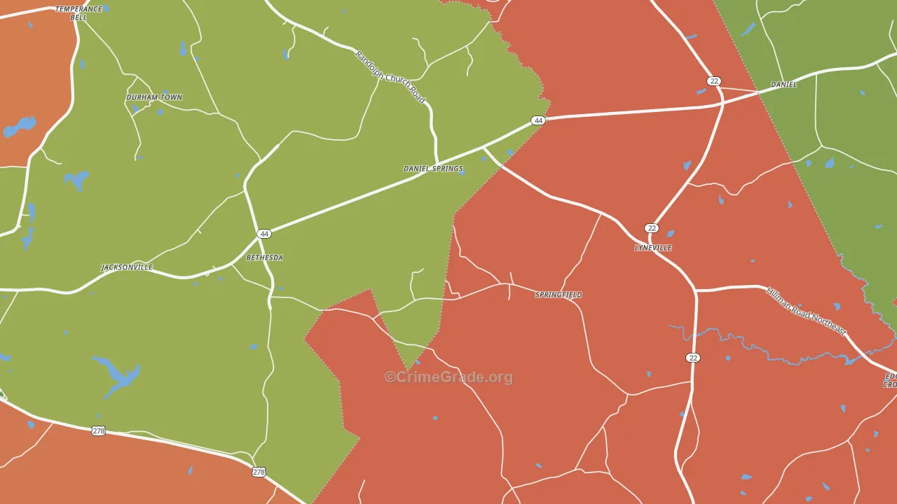 Daniel Springs, GA Map of Robbery Rates