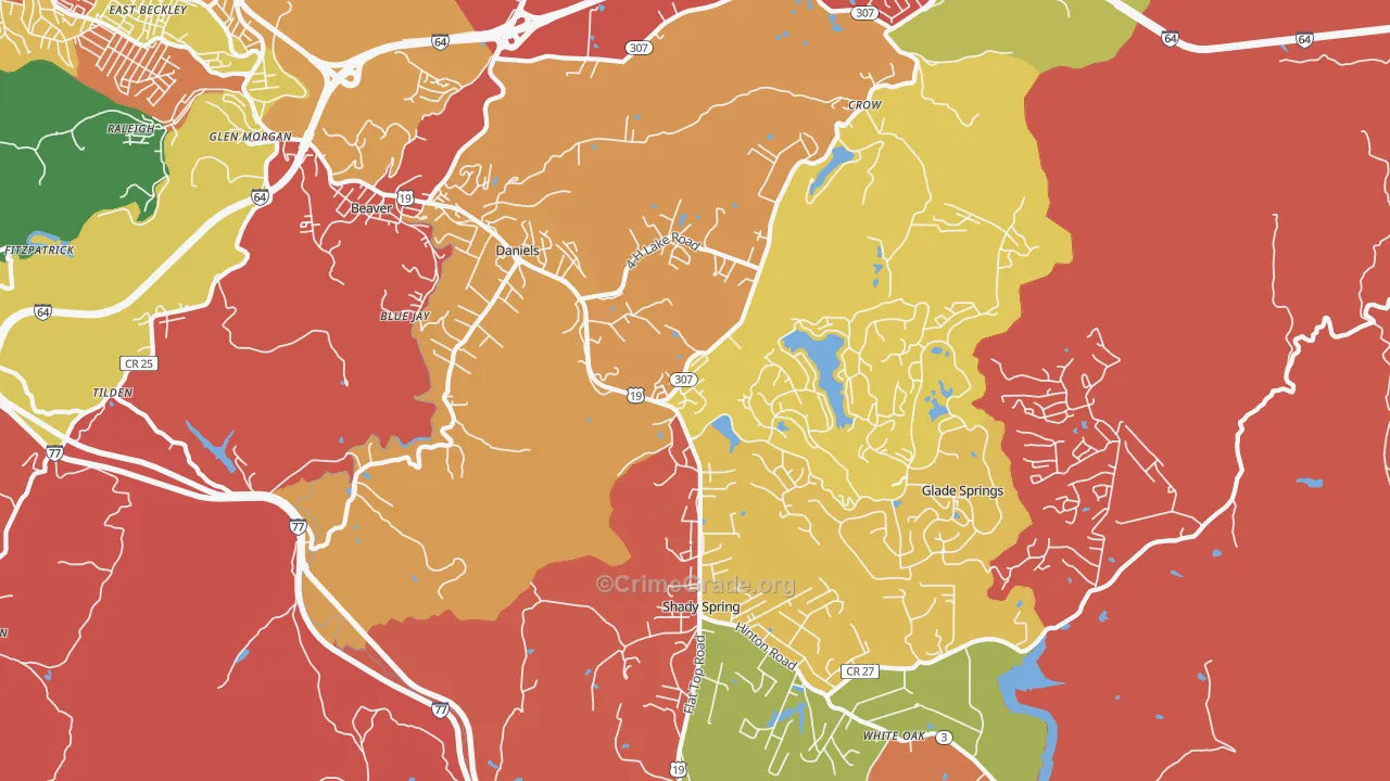 Daniels, WV Map of Robbery Rates