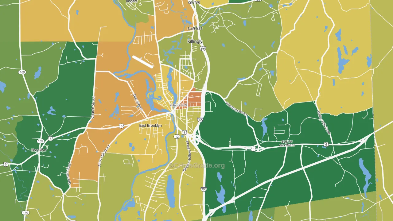 Danielson, CT Map of Robbery Rates