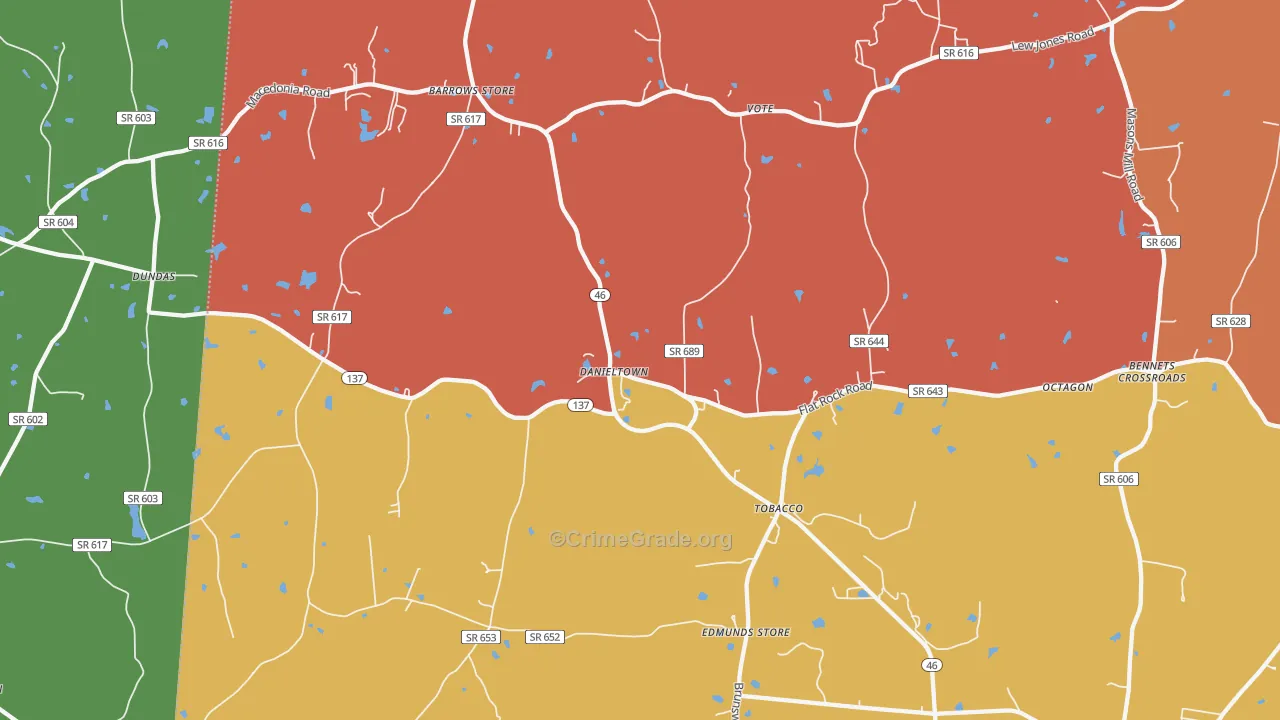 Danieltown, VA Map of Robbery Rates