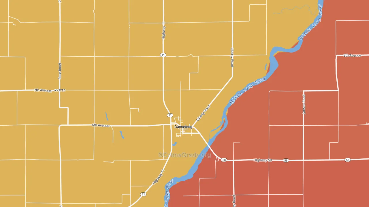 Dannebrog, NE Map of Robbery Rates