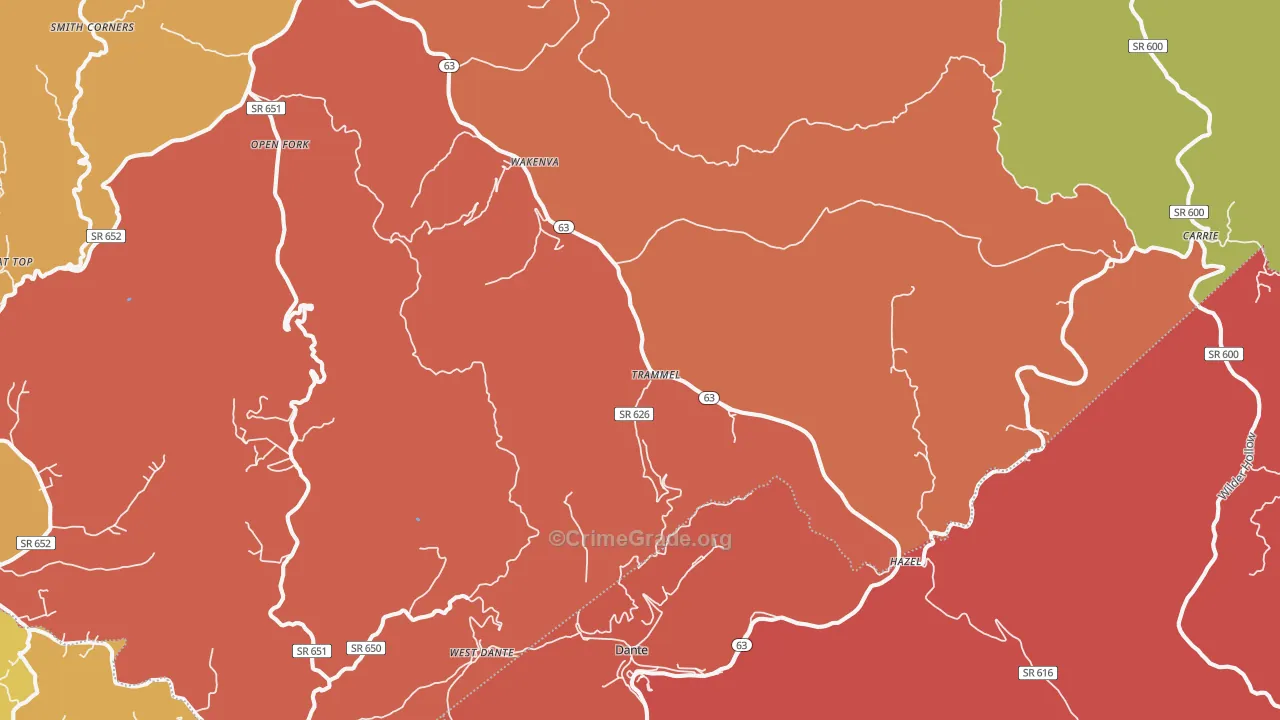 Dante, VA Map of Robbery Rates