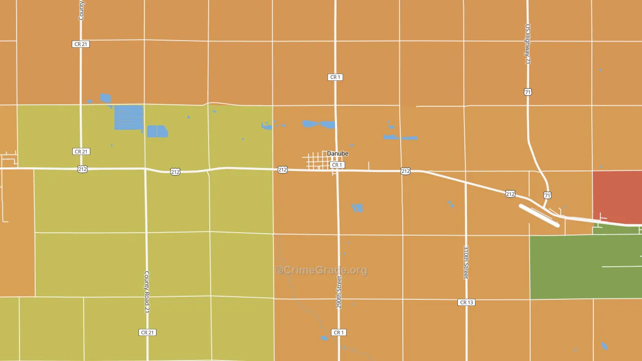 Danube, MN Map of Robbery Rates
