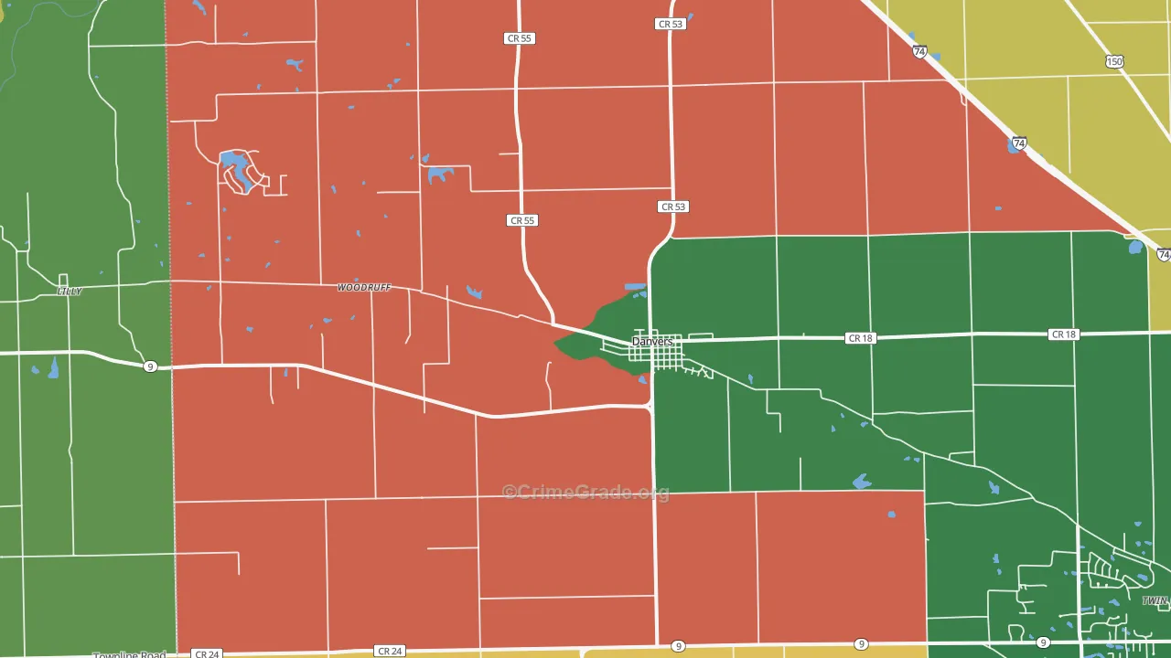 Danvers, IL Map of Robbery Rates