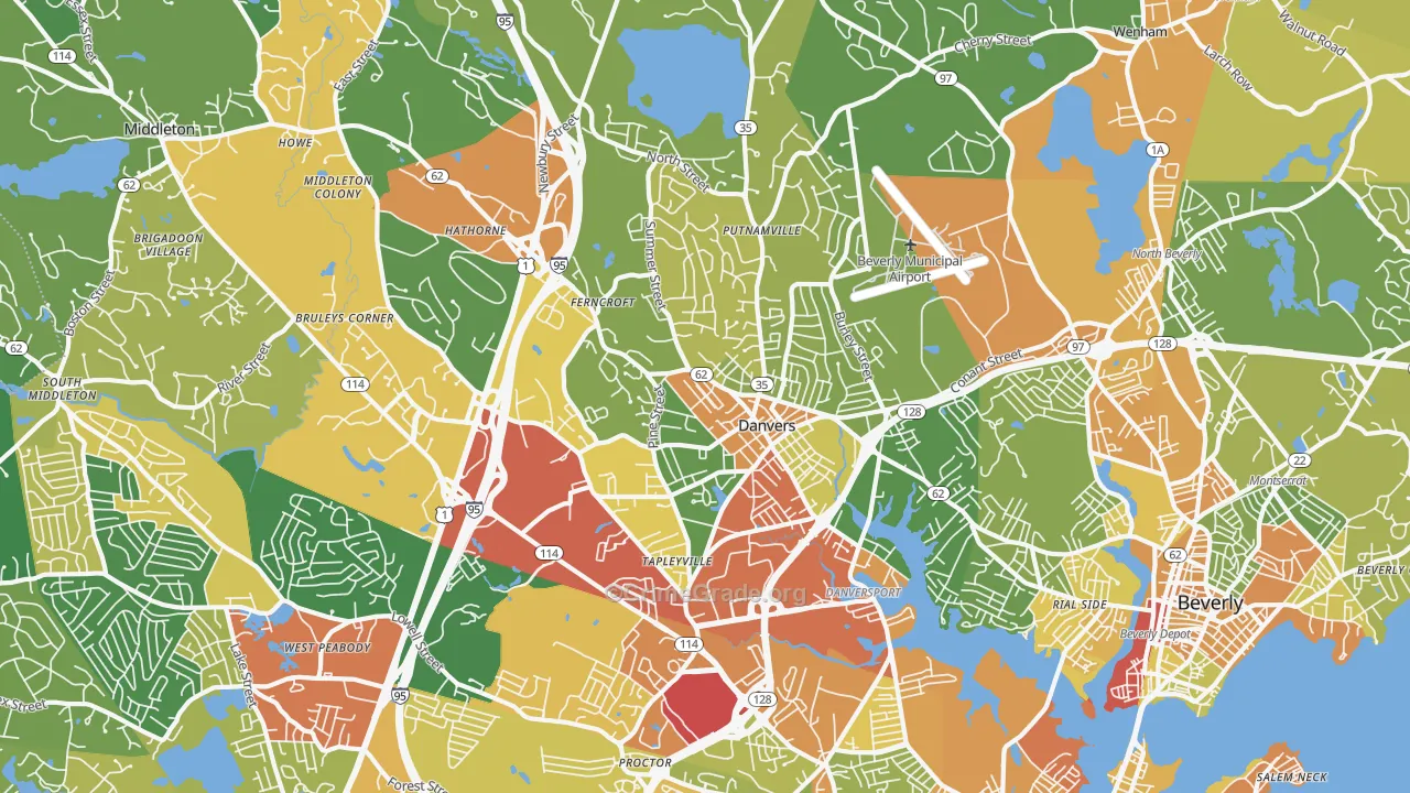 Danvers, MA Map of Robbery Rates