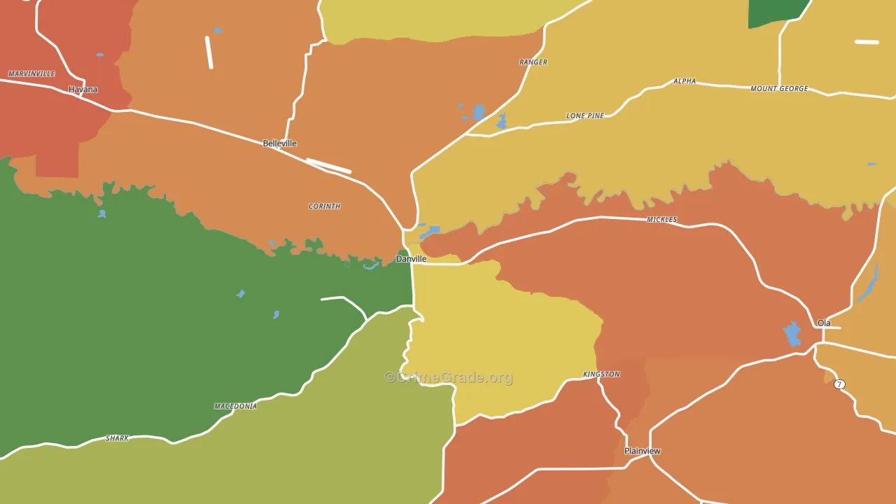Danville, AR Map of Robbery Rates