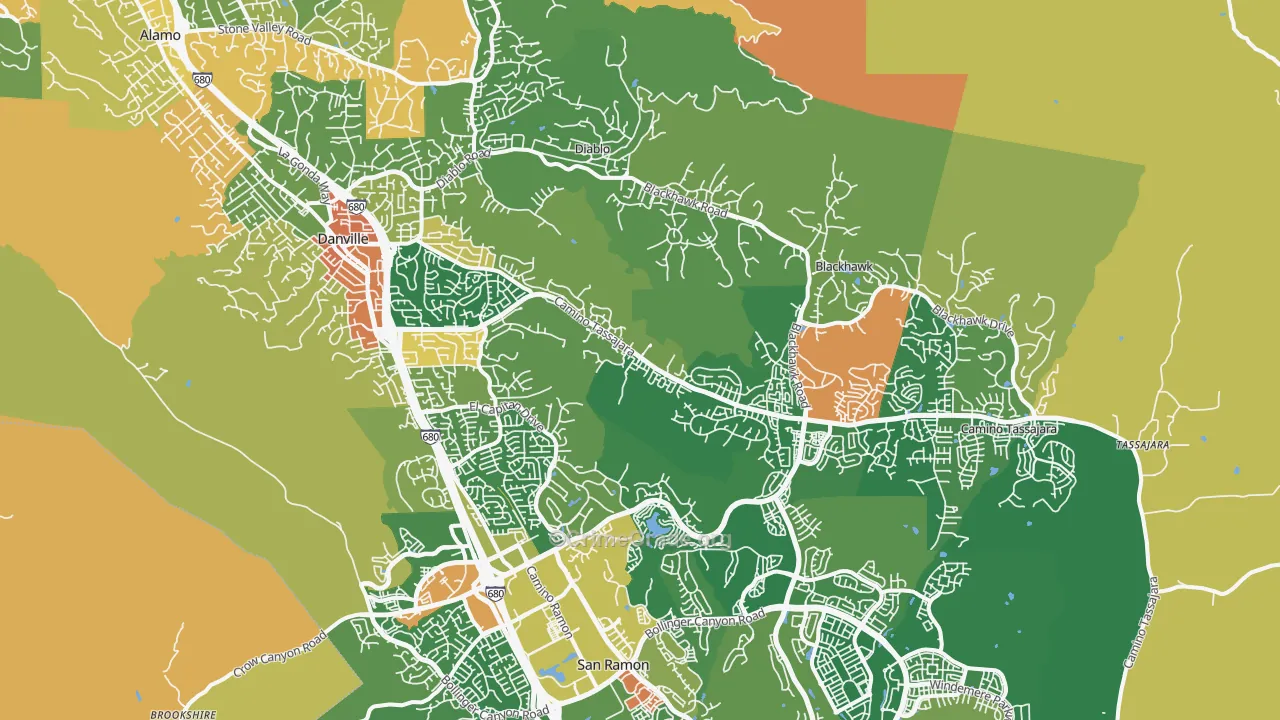 Danville, CA Map of Robbery Rates