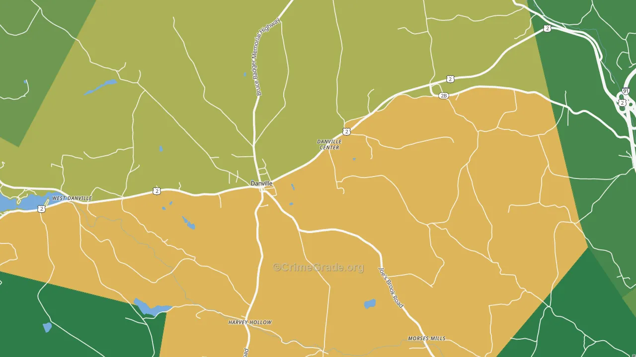 Danville Center, VT Map of Robbery Rates