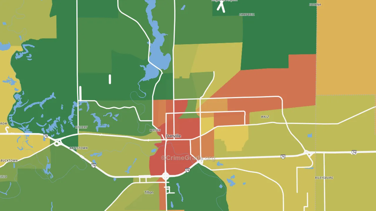 Danville, IL Map of Robbery Rates