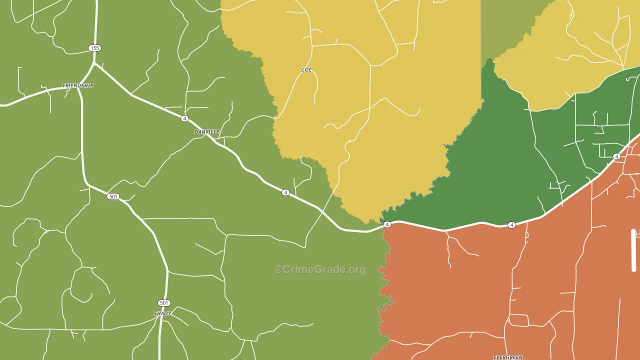 Danville, LA Map of Robbery Rates
