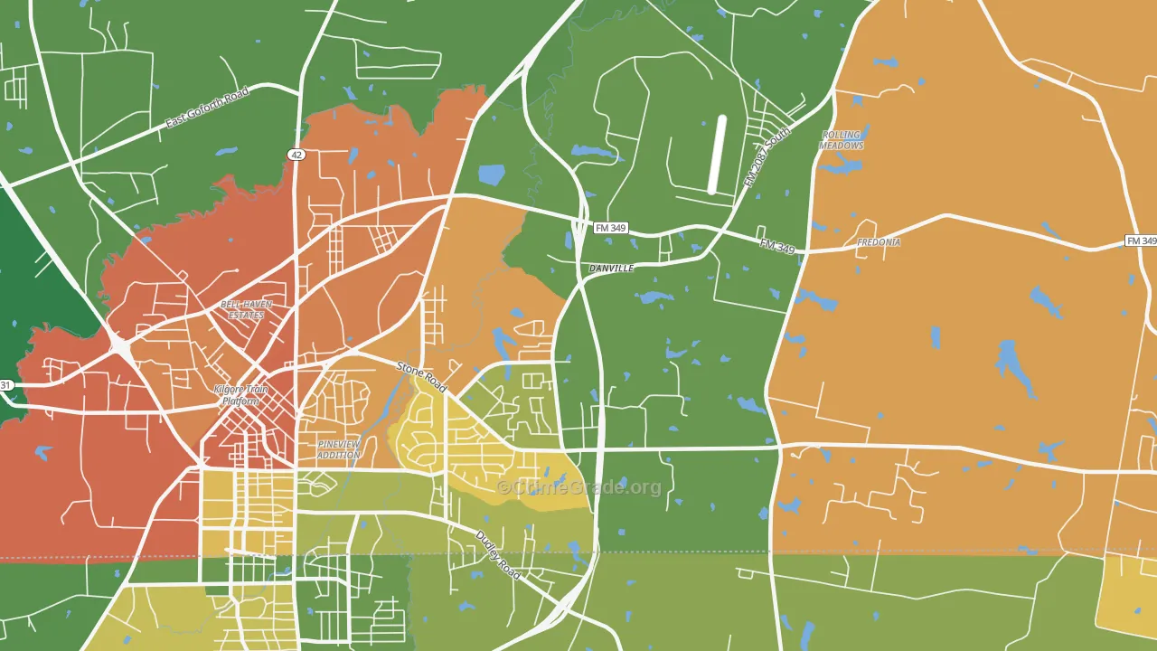 Danville, TX Map of Robbery Rates