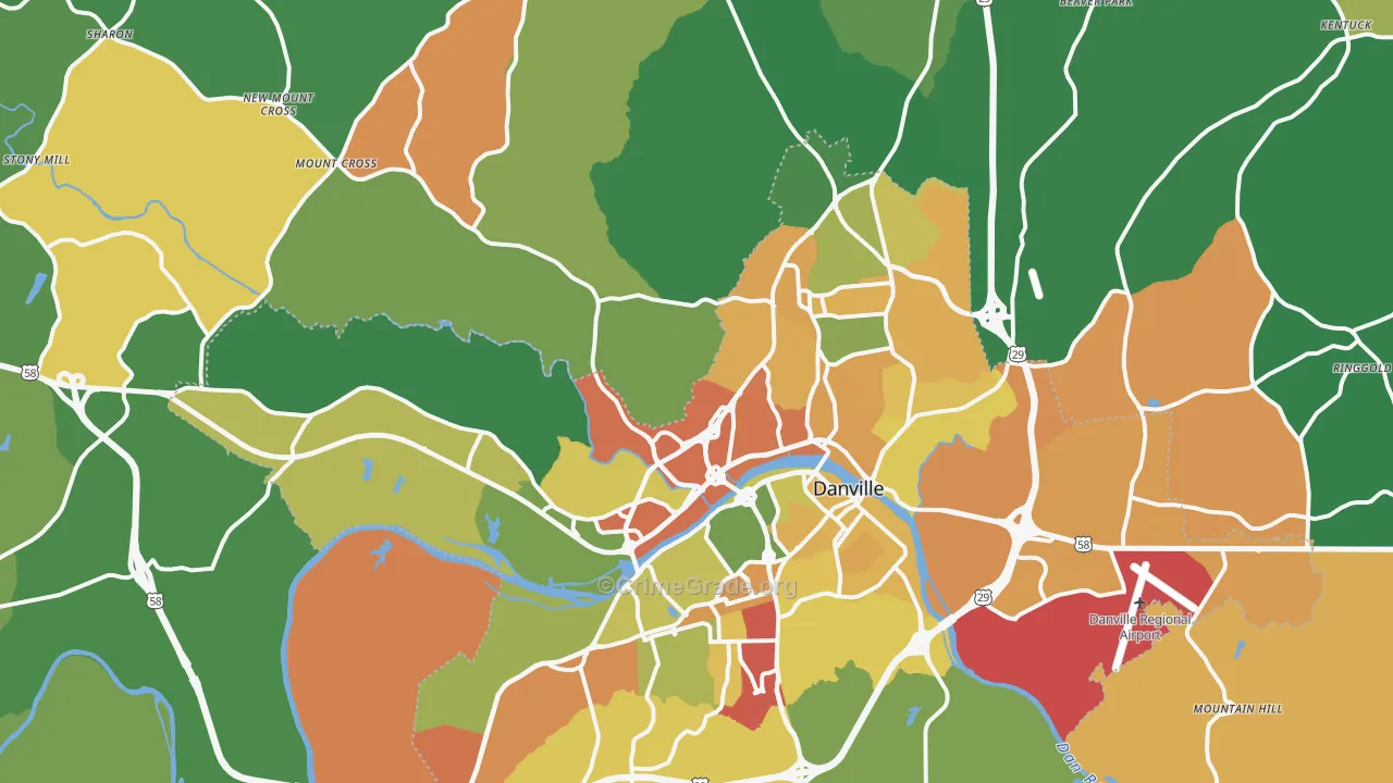 Danville, VA Map of Robbery Rates