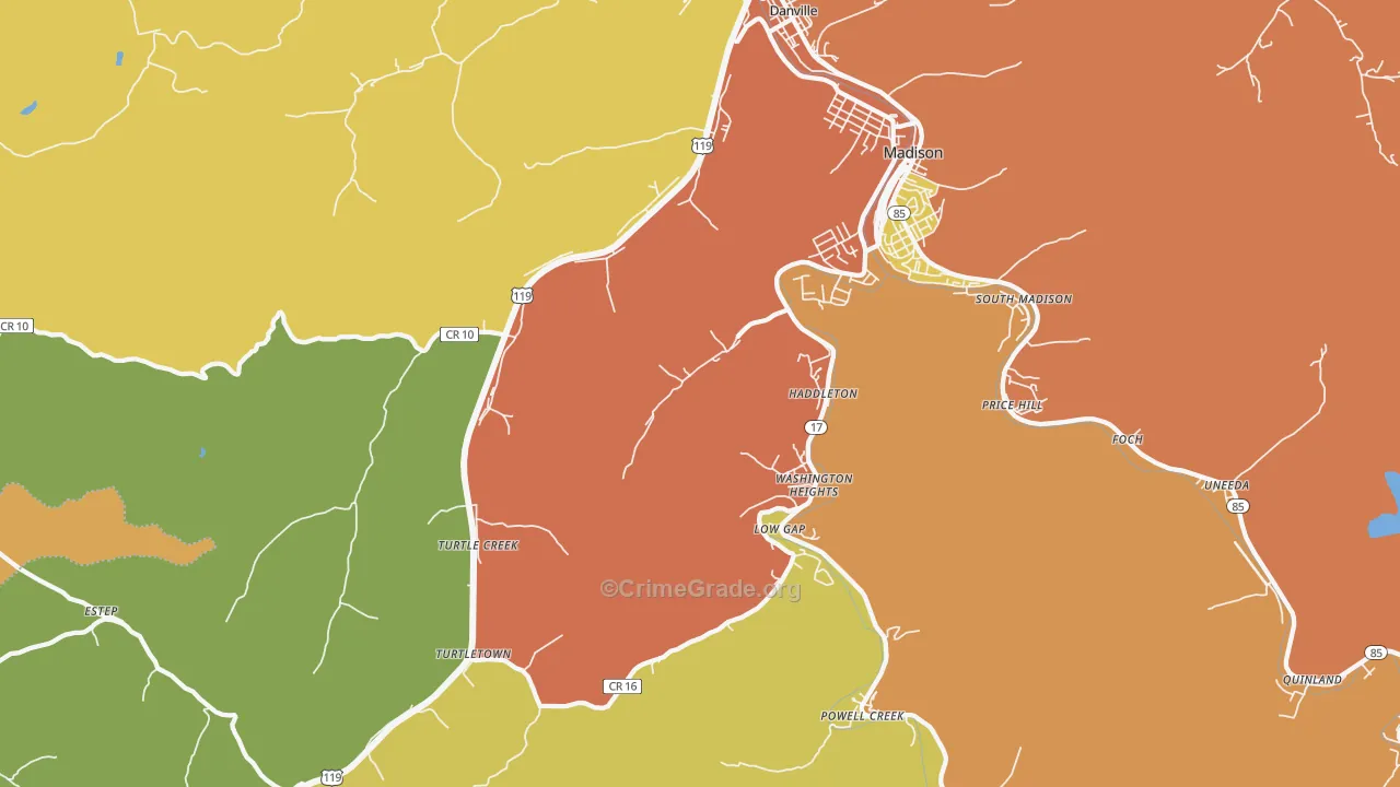 Danville, WV Map of Robbery Rates