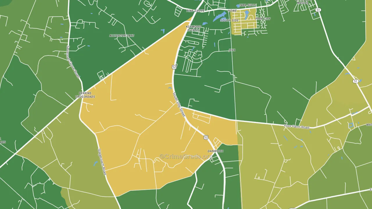Danwood, SC Map of Robbery Rates