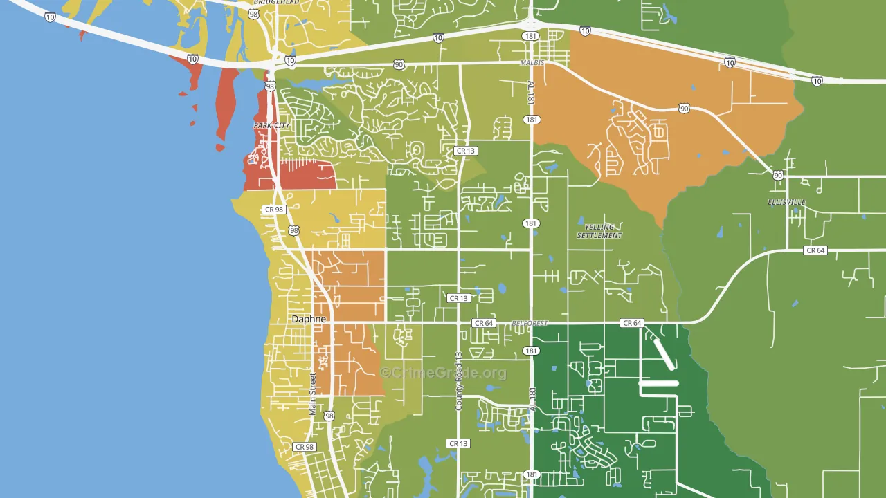 Daphne, AL Map of Robbery Rates