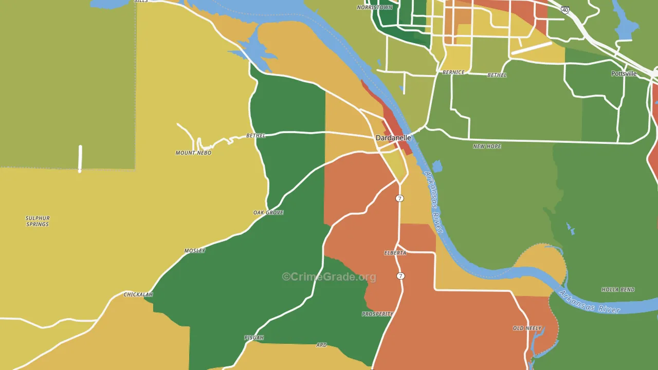 Dardanelle, AR Map of Robbery Rates