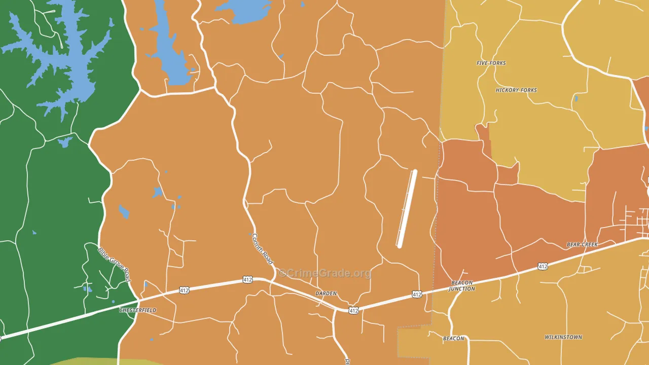 Darden, TN Map of Robbery Rates