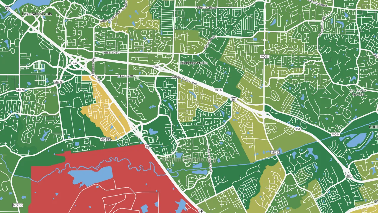 Dardenne Prairie, MO Map of Robbery Rates
