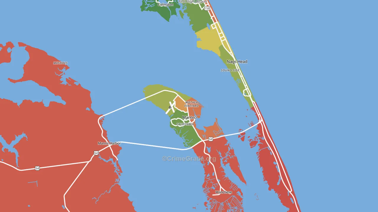 Dare County, NC Map of Robbery Rates
