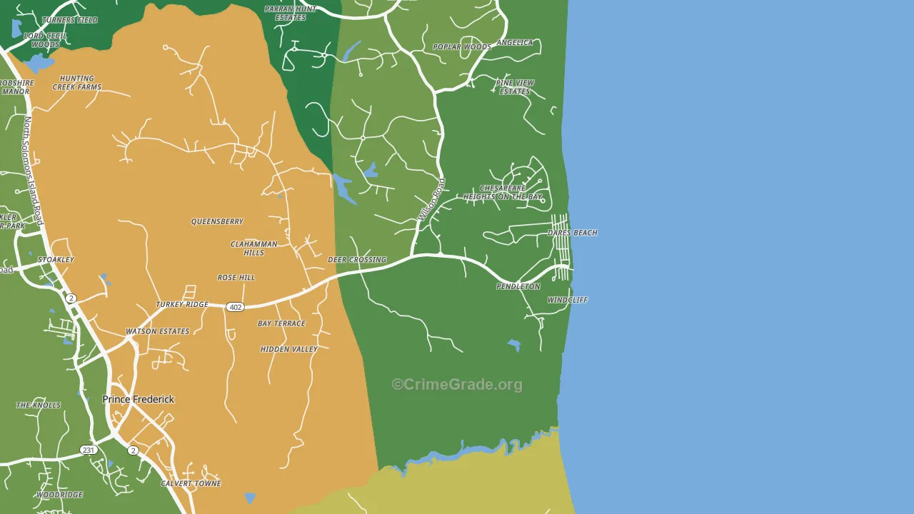 Dares Beach, MD Map of Robbery Rates