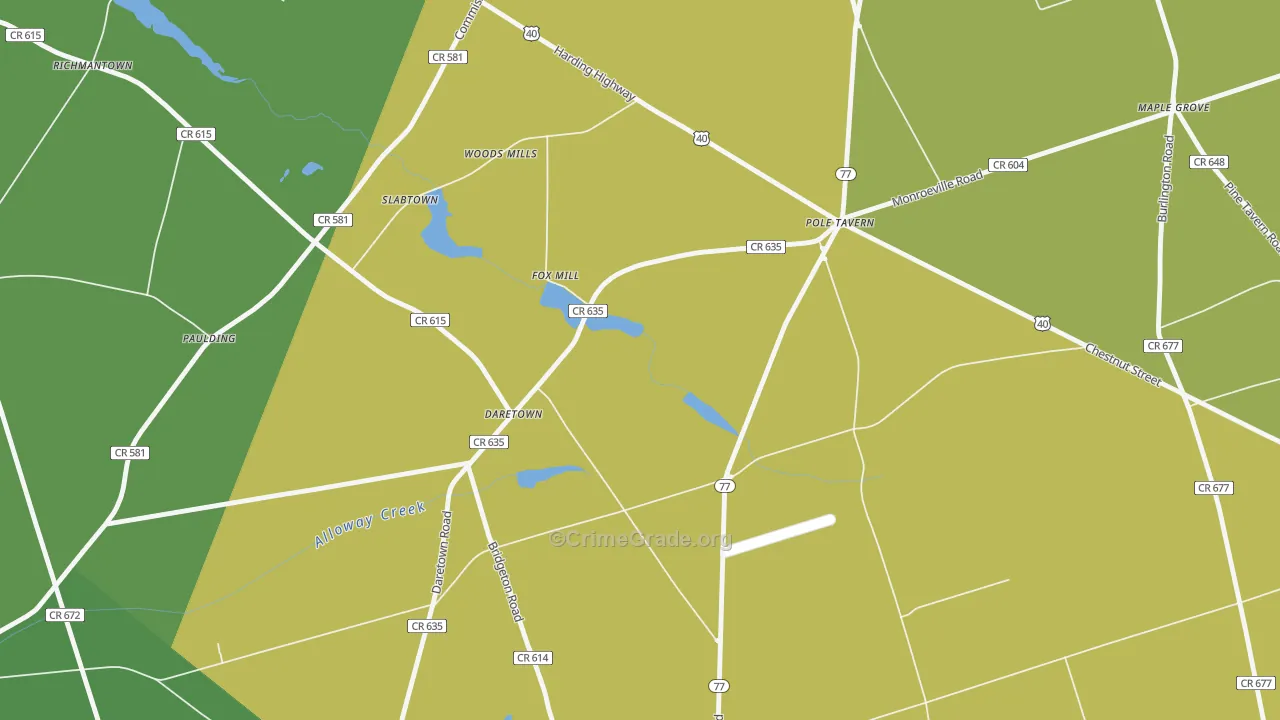 Daretown, NJ Map of Robbery Rates