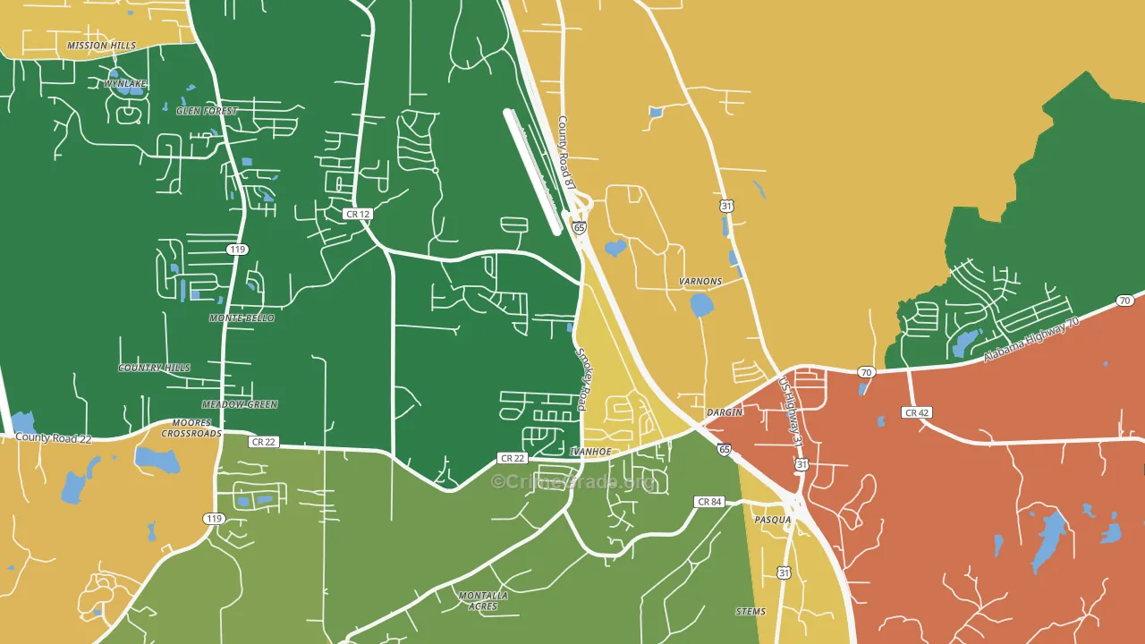 Dargin, AL Map of Robbery Rates