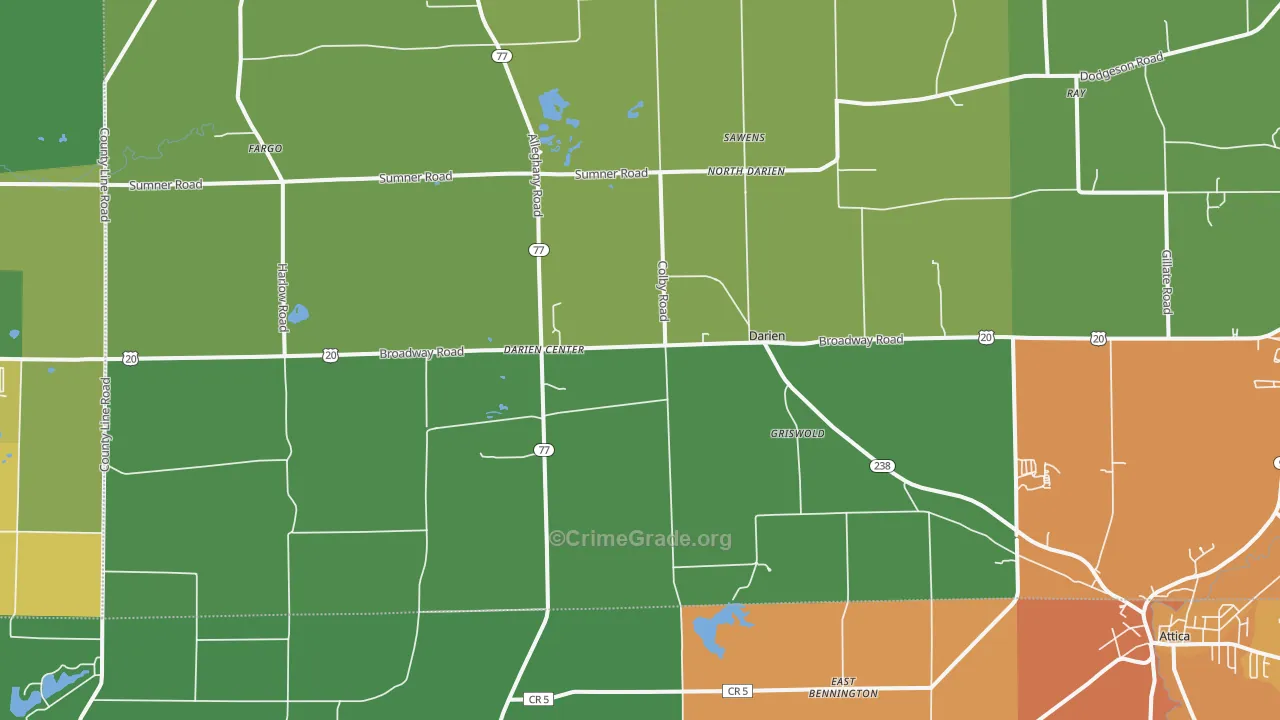 Darien Center, NY Map of Robbery Rates