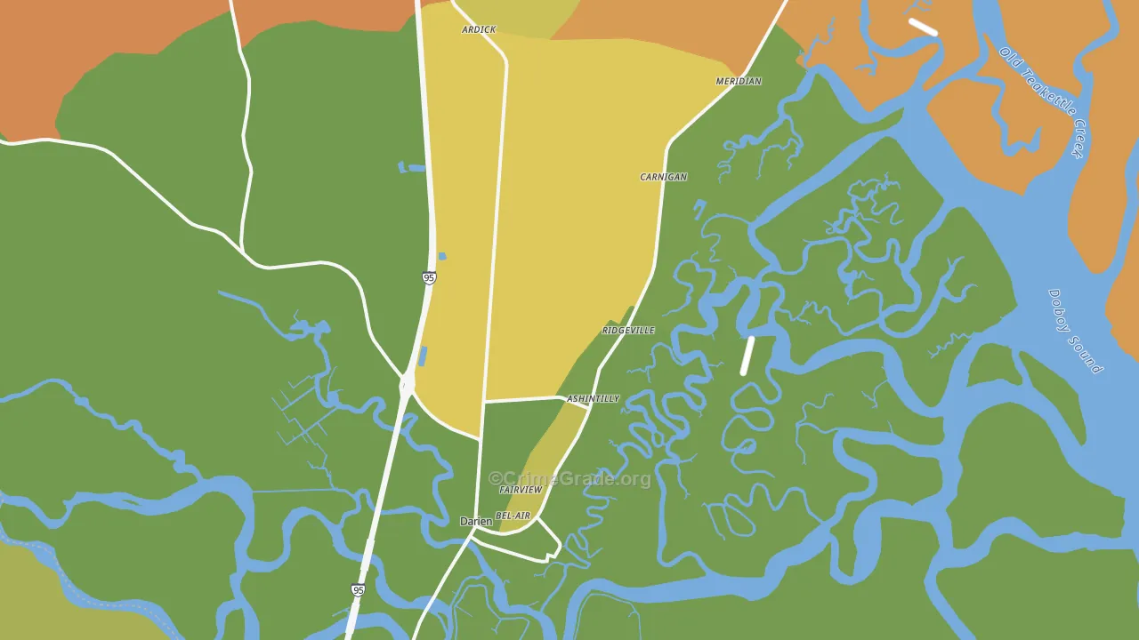 Darien, GA Map of Robbery Rates