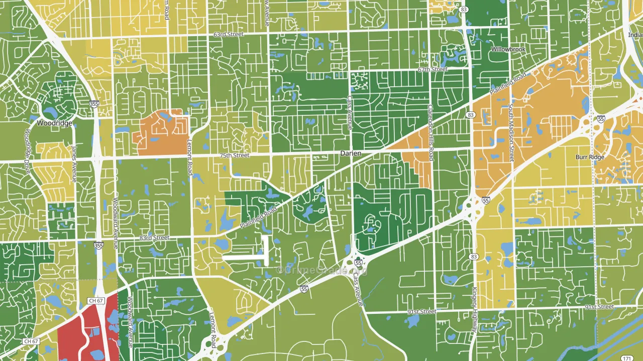 Darien, IL Map of Robbery Rates