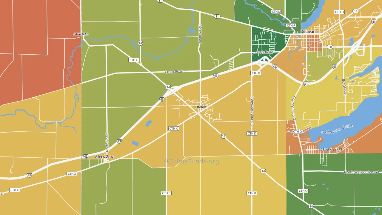 Darien, WI Map of Robbery Rates